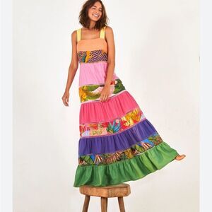 Farm Rio Rainbow Mixed Prints Maxi Dress Women’s Size Small Colorful Tropical